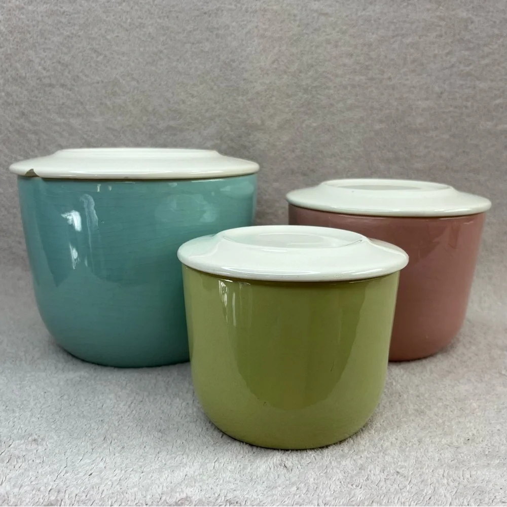 Vintage Harmony House Nesting Oven Proof Bowls w/Lids Green/Blue/Pink Collection - Picture 2 of 10